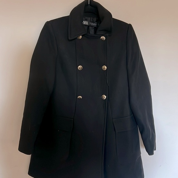 Zara Gold Button Wool Coat size s Peacoat button - Picture 1 of 11